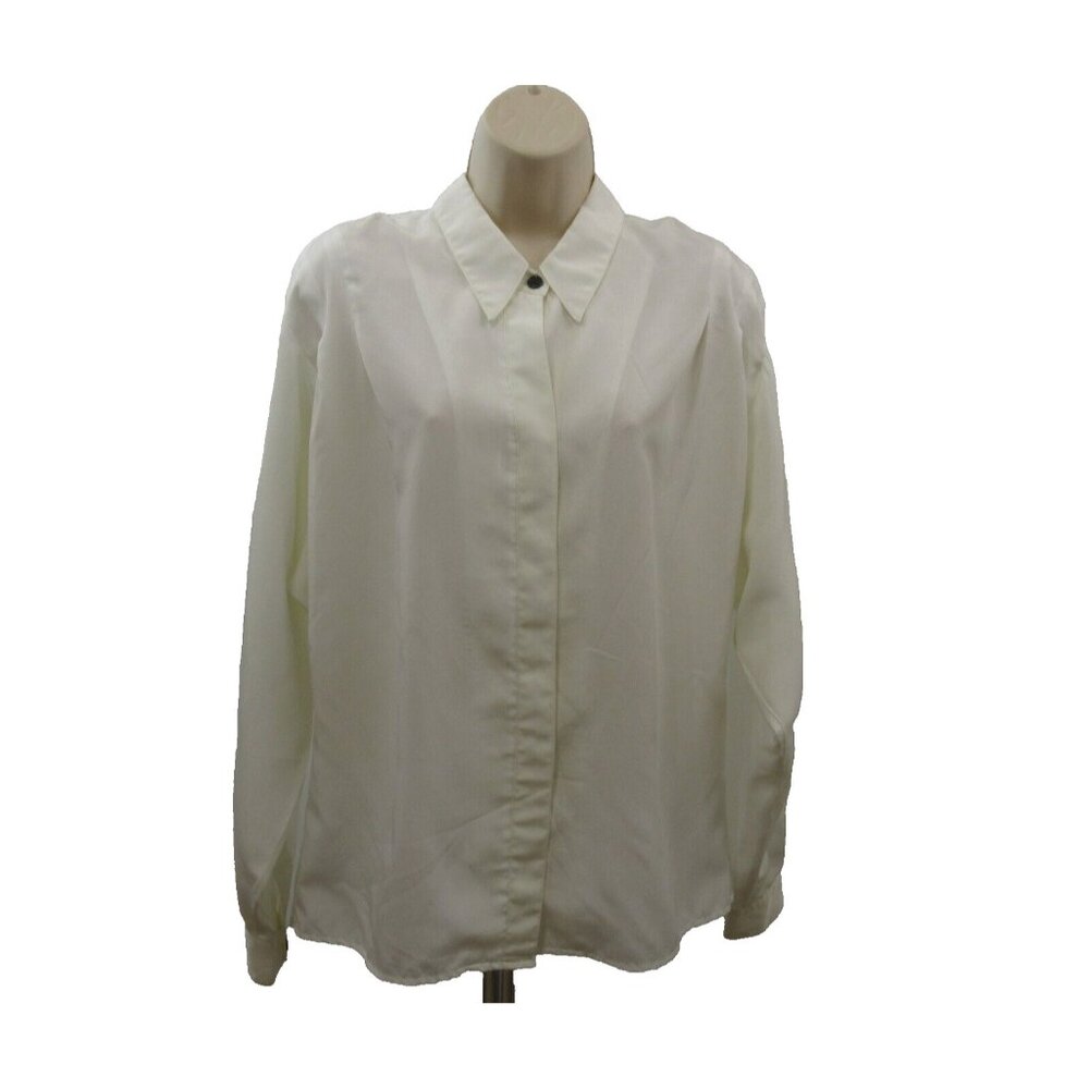 JH Collectibles Blouse Womens Sz 14 White Button Front Embroidered Pocket Collar